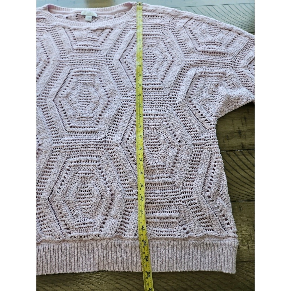 J Jill Sweater Large Lavender Open Knit Crochet Boho Beachy Coastal Cotton Blend - Picture 12 of 13